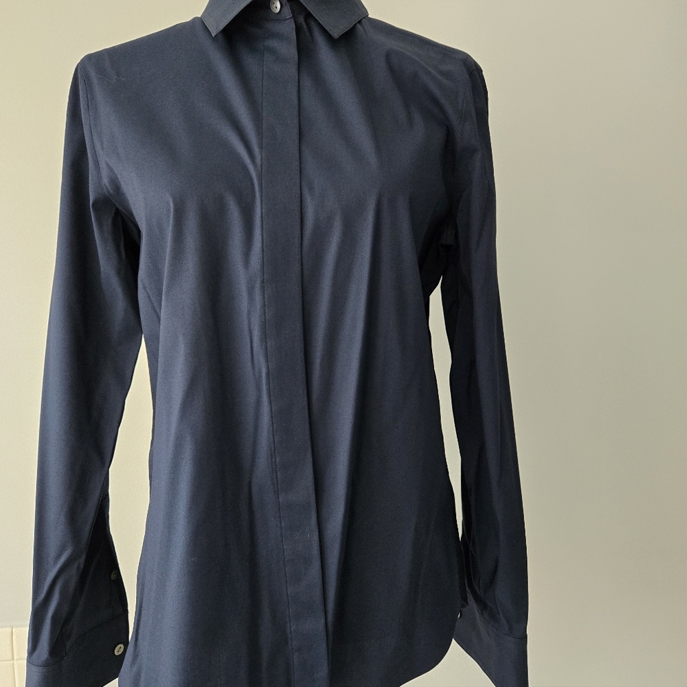 Theory Navy Fitted Button Down Shirt, sM